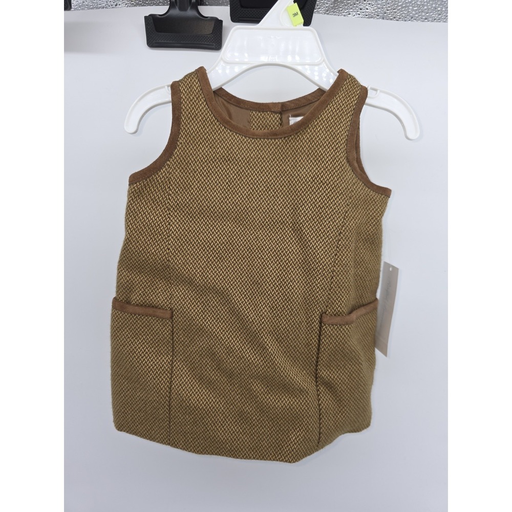 Ralph Lauren Tweed herringbone Sleeveless Jumper Dress 3 Months Nwt Leather Trim